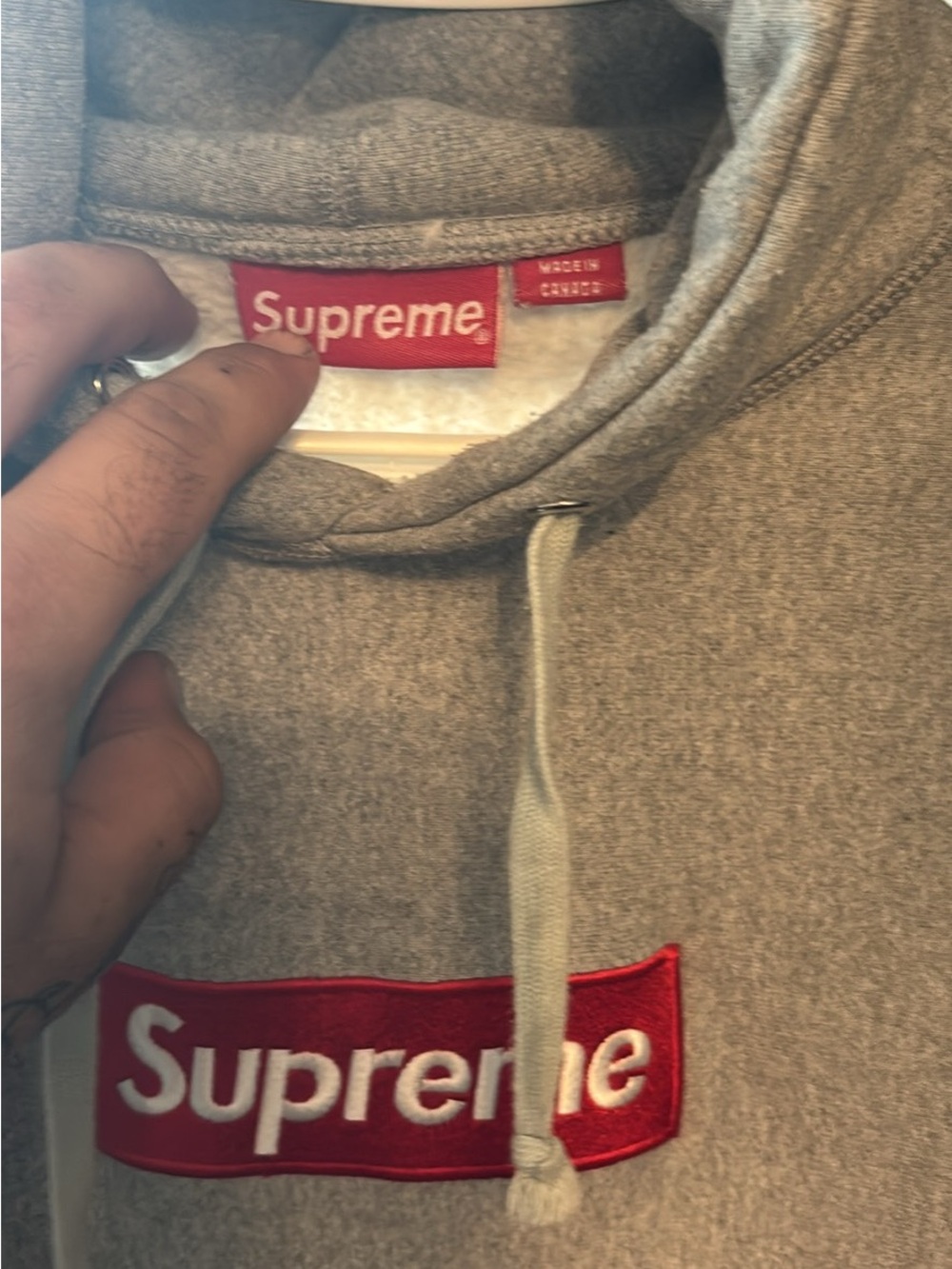 Supreme Heather Grey Pullover Hoodie with Red Tag